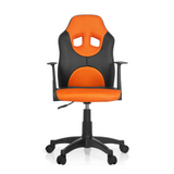 Schwarz-orangefarbener Kinderdrehstuhl KID GAME AL mit Netzrücken und Fußkreuz mit fünf Rollen von hjh OFFICE – 360-Grad-Ansicht (Frontansicht 0°)