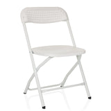 Weißer Outdoor-Stuhl TUDELA XXL PRO W mit perforierter Sitz- und Rückenfläche von hjh OFFICE – 360-Grad-Ansicht (schräge Frontansicht 30°)