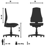 Technische Zeichnung des Kinderdrehstuhls KID CLASSIC mit einer Sitzhöhe von 38-49 cm von hjh OFFICE