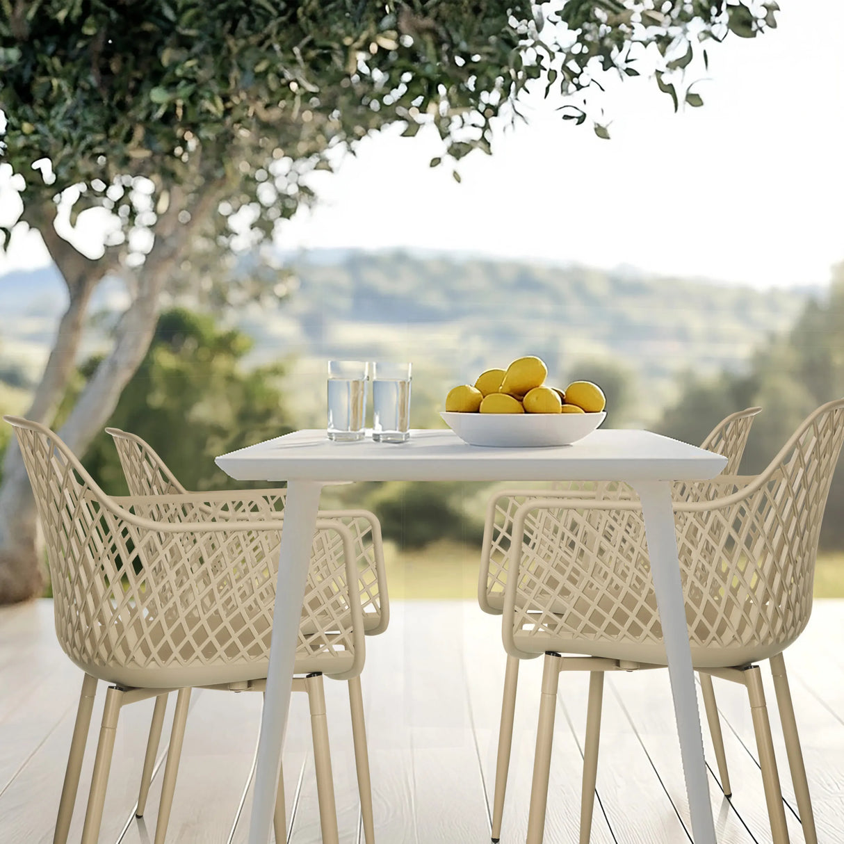 Outdoor-Stuhl BEGIO L in Beige mit Netzstruktur und Armlehnen von hjh LIVING
