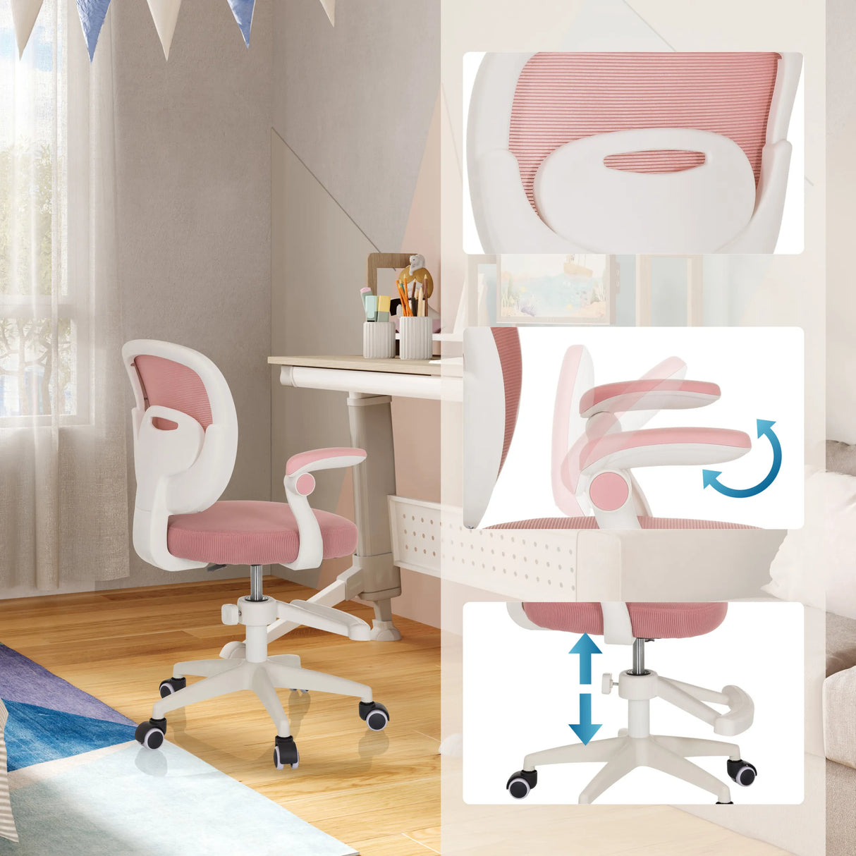 Kinderdrehstuhl KIDDY SMART in Rosa mit verstellbarer Sitzhöhe und schwenkbaren Armlehnen von hjh OFFICE