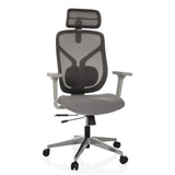 Grauer High-End-Bürostuhl CASSILIS W mit Netzrücken und Fußkreuz mit fünf Rollen von hjh OFFICE – 360-Grad-Ansicht (Frontansicht 15°)