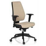 Beiger Profi-Bürostuhl PRO-TEC 500 mit Armlehnen und einem schwarzen Fußkreuz mit fünf Rollen von hjh OFFICE – 360-Grad-Ansicht (schräge Frontansicht 40°)