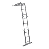 Silberne Klappleiter SOLID W3 aus Aluminium mit zwölf Stufen von hjh OFFICE – 360-Grad-Ansicht (schräge Rückenansicht 144°)