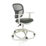 Grauer Homeoffice-Bürostuhl TOP 108 W mit Netzrücken und Fußkreuz mit fünf Rollen von hjh OFFICE – 360-Grad-Ansicht (schräge Frontansicht 45°)