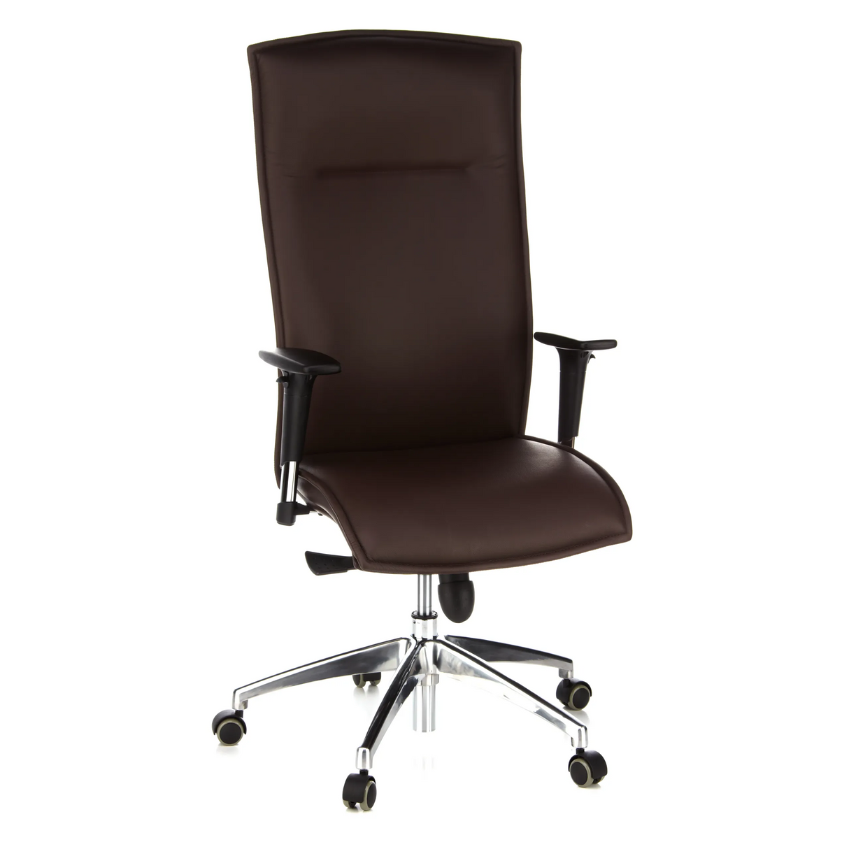Dunkelbrauner Luxus-Chefsessel MURANO 20 mit Armlehnen und Fußkreuz mit fünf Rollen von hjh OFFICE – 360-Grad-Ansicht (Frontansicht 20°)