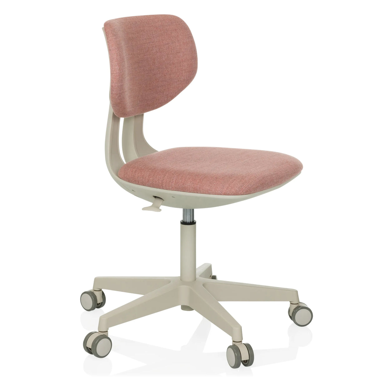 Rosa Kinderdrehstuhl KID CLASSIC mit gepolsterter Sitzfläche und Fußkreuz mit fünf Rollen von hjh OFFICE – 360-Grad-Ansicht (schräge Frontansicht 60°)