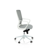 Grauer Homeoffice-Bürostuhl ESTRIA mit Netzrücken und Fußkreuz mit fünf Rollen von hjh OFFICE – 360-Grad-Ansicht (Seitenprofil 80°)