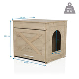 Maßzeichnung des Katzenhauses KITTY PAWBOX 1 in Eiche-Optik mit 60 × 50 cm von hjh LIVING