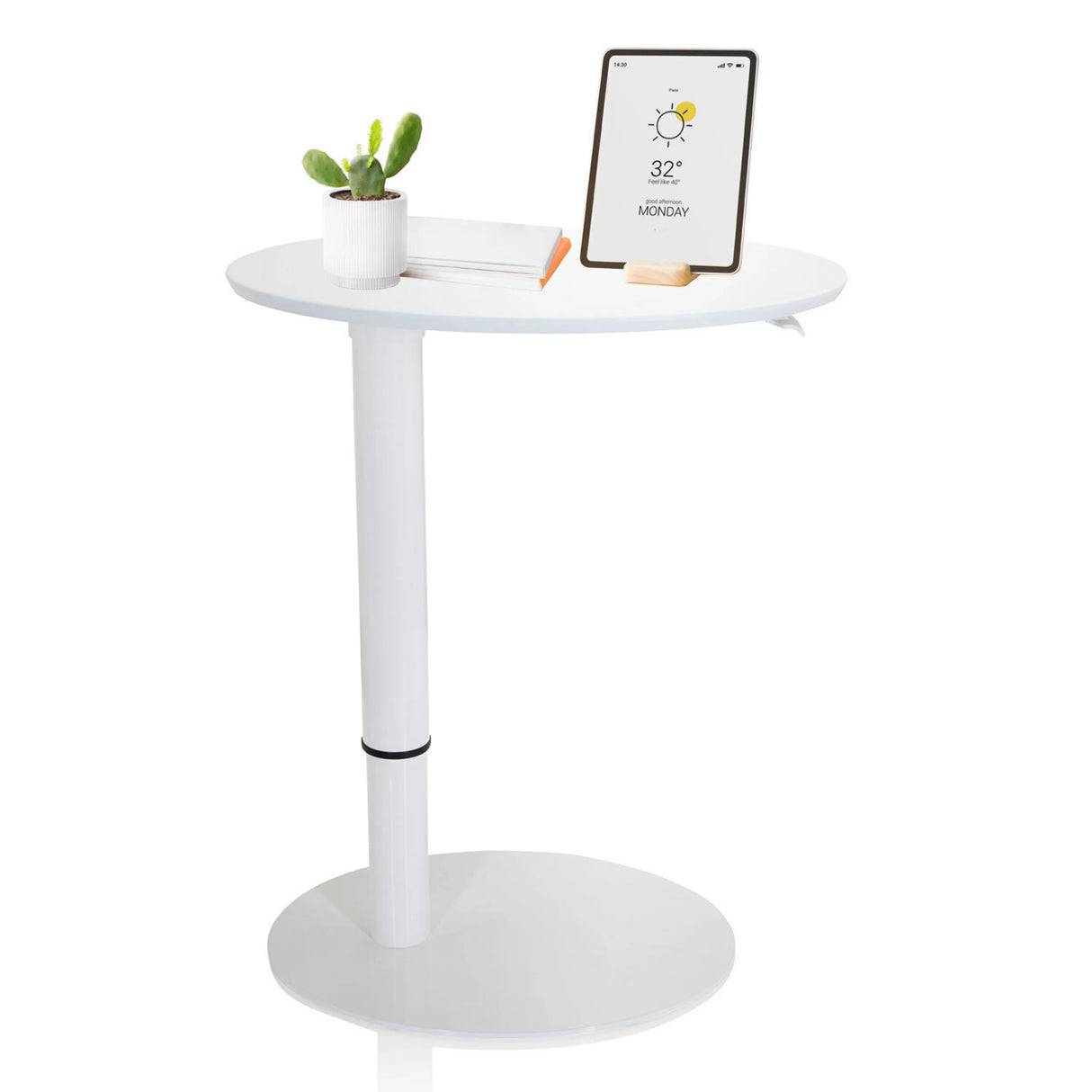 Weißer Stehschreibtisch STAND III mit runder Platte und rundem Fuß von hjh OFFICE