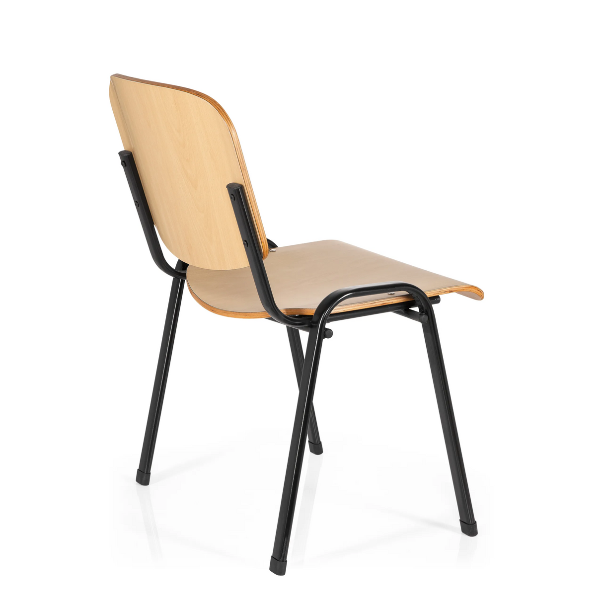 Vierfußstuhl XT 600 SW H mit Sitzfläche und Rückenlehne aus Buche und schwarzem Gestell von hjh OFFICE – 360-Grad-Ansicht (schräge Rückenansicht 120°)