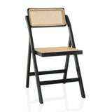 Schwarzer Klappstuhl TUDELA BAMBOO mit brauner Wiener Geflecht-Sitzfläche und -Rückenlehne von hjh LIVING – 360-Grad-Ansicht (Frontansicht 15°)