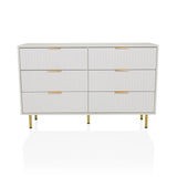 Weißes Sideboard HJELLE mit sechs Schubladen, geriffelten Fronten und goldenen Beinen von hjh LIVING – 360-Grad-Ansicht (Frontansicht 0°)