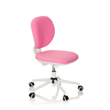 Pinker Kinderdrehstuhl KID VIVO mit weißem Fußkreuz und fünf Rollen von hjh OFFICE – 360-Grad-Ansicht (schräge Frontansicht 60°)