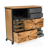 Sideboard CONTINENTO XL mit offenen Fächern, Schubladen aus Holz und Metall sowie Rollen von hjh LIVING