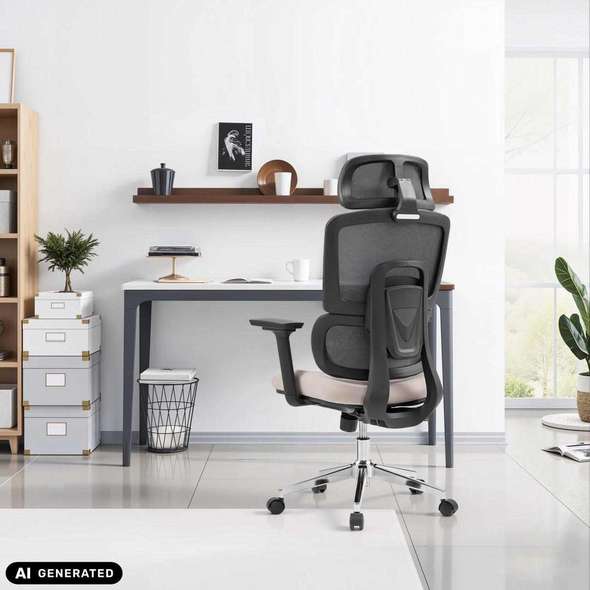 Profi-Bürostuhl Ergomy Pro in Dunkelgrau und Beige mit Netzstoff-Rückenlehne von hjh OFFICE (KI-generiertes Bild)