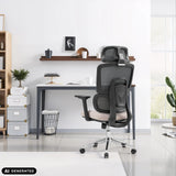 Profi-Bürostuhl Ergomy Pro in Dunkelgrau und Beige mit Netzstoff-Rückenlehne von hjh OFFICE (KI-generiertes Bild)