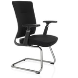 Schwarzer Freischwinger CAPTIVO PRO V mit Armlehnen und Stoffbezug von hjh OFFICE – 360-Grad-Ansicht (schräge Frontansicht 60°)