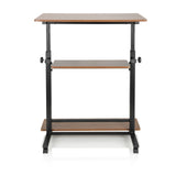 Schwarz-walnussfarbener Stehschreibtisch WORKSTATION II mit zwei Ablageflächen und Rollen von hjh OFFICE – 360-Grad-Ansicht (Frontansicht 0°)