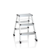 Silberne Klappleiter SOLID IV aus Aluminium mit drei Stufen von hjh OFFICE – 360-Grad-Ansicht (Frontansicht 20°)