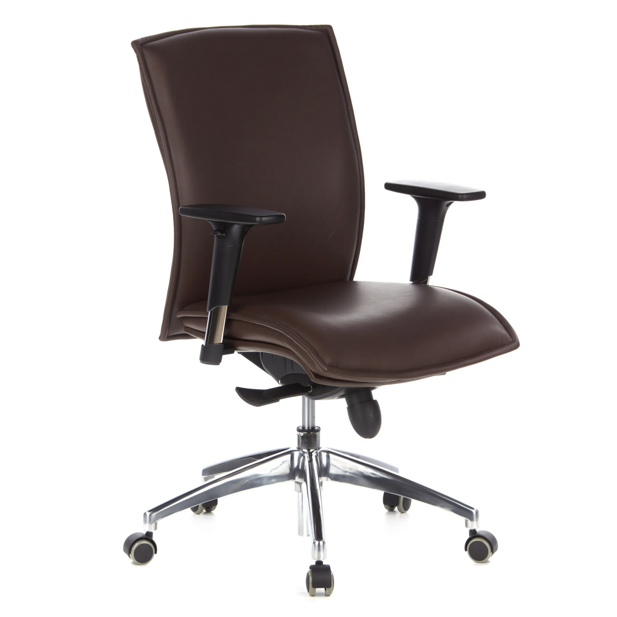 Dunkelbrauner Luxus-Chefsessel MURANO 10 mit Armlehnen und Fußkreuz mit fünf Rollen von hjh OFFICE – 360-Grad-Ansicht (schräge Frontansicht 40°)