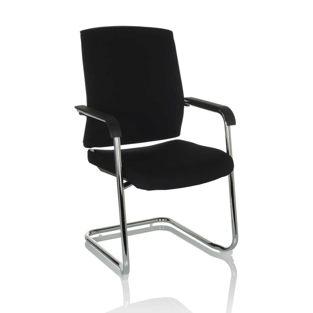 Schwarzer Freischwinger LEVIA VP mit Armlehnen und verchromtem Gestell von hjh OFFICE – 360-Grad-Ansicht (schräge Frontansicht 30°)