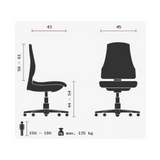Technische Zeichnung des Profi-Bürostuhls ZERO 35 mit einer maximalen Belastung von 125 kg von Sitwell Steifensand