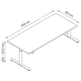 Technische Zeichnung des Schreibtischs XDLR 19 W mit 1800 × 800 mm von hjh OFFICE PRO