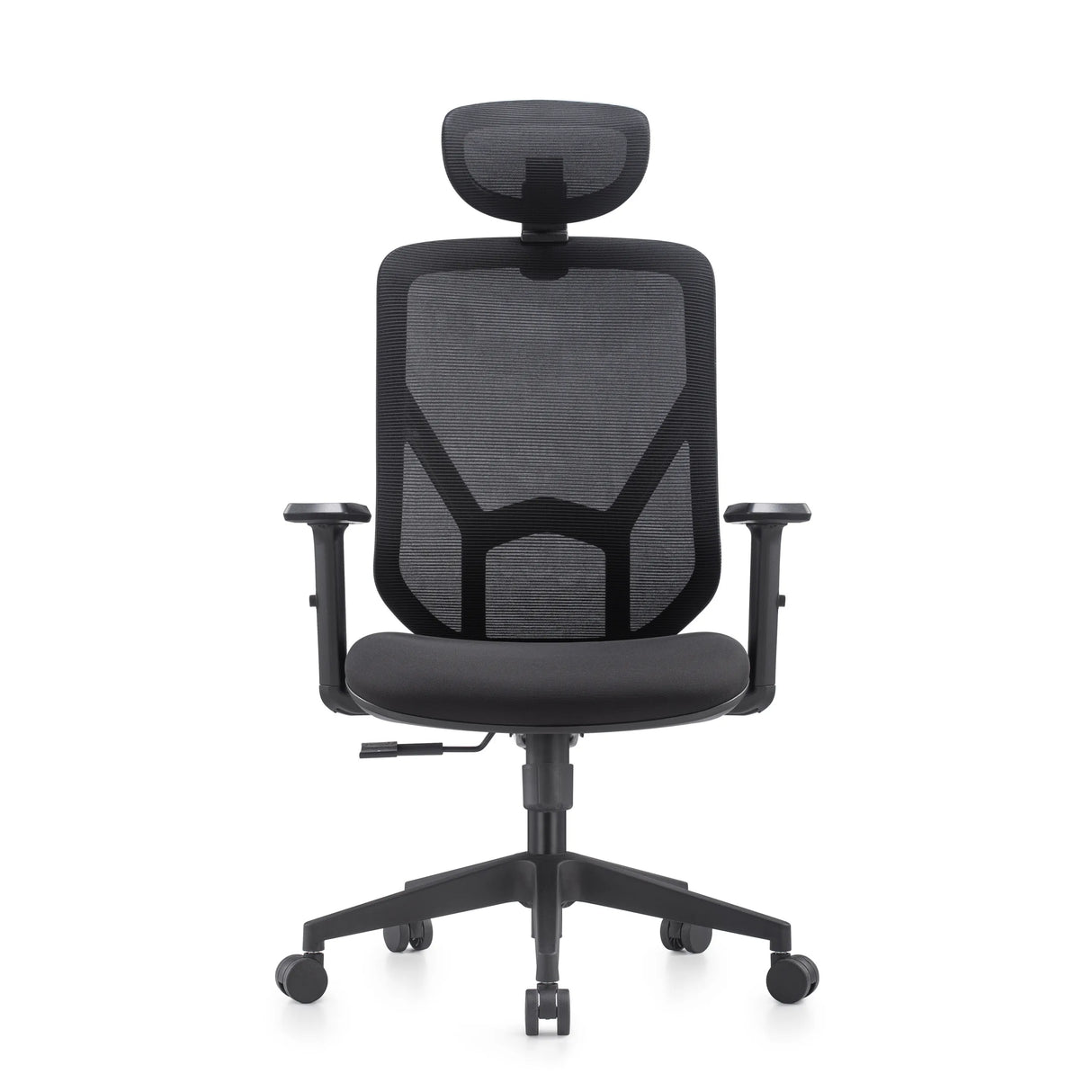 Homeoffice-Bürostuhl BLACORE in Schwarz mit Netzrückenlehne, Kopfstütze und verstellbaren Armlehnen von MyBuero