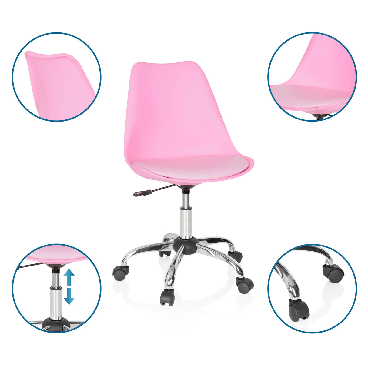 Rosa Home-Office-Bürostuhl FANCY PRO mit verchromtem Fußkreuz und Rollen von hjh OFFICE