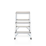 Silberne Klappleiter SOLID aus Aluminium mit drei Stufen von hjh OFFICE – 360-Grad-Ansicht (Frontansicht 0°)