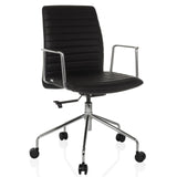 Schwarzer Luxus-Chefsessel VEMONA 30 mit Quersteppung, Armlehnen und Fußkreuz mit fünf Rollen von hjh OFFICE – 360-Grad-Ansicht (schräge Frontansicht 30°)