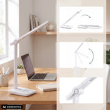 Verstellbare Gelenke und flexible Positionierung der Schreibtischlampe Lumanova D1 von hjh OFFICE (KI-generiertes Bild)