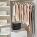 Schwarzer Tresor SAFE COMPACT mit digitalem Tastenschloss in einem weißen Kleiderschrank von hjh OFFICE
