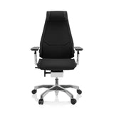 Schwarzer High-End-Bürostuhl GENIDIA PRO mit Stoffbezug und Fußkreuz mit fünf Rollen von hjh OFFICE – 360-Grad-Ansicht (Frontansicht 0°)