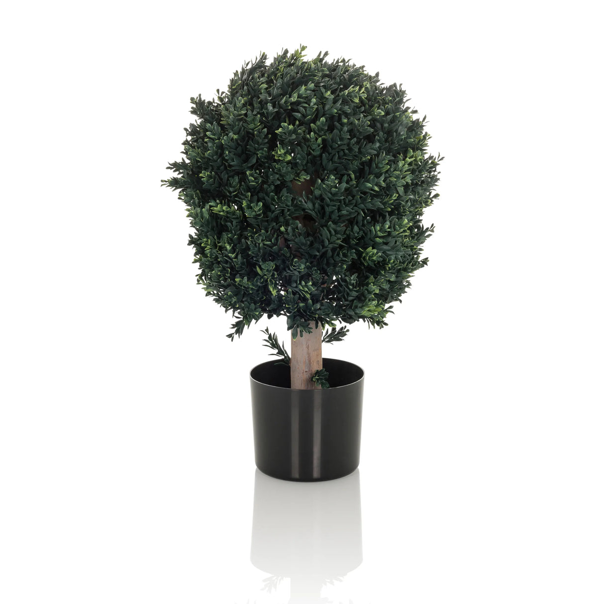 Grüne Kunstpflanze BUXUS in Form eines kugelförmigen Baums mit schwarzem Topf von hjh OFFICE – 360-Grad-Ansicht (Seitenprofil 90°)