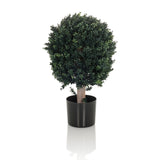 Grüne Kunstpflanze BUXUS in Form eines kugelförmigen Baums mit schwarzem Topf von hjh OFFICE – 360-Grad-Ansicht (Seitenprofil 90°)