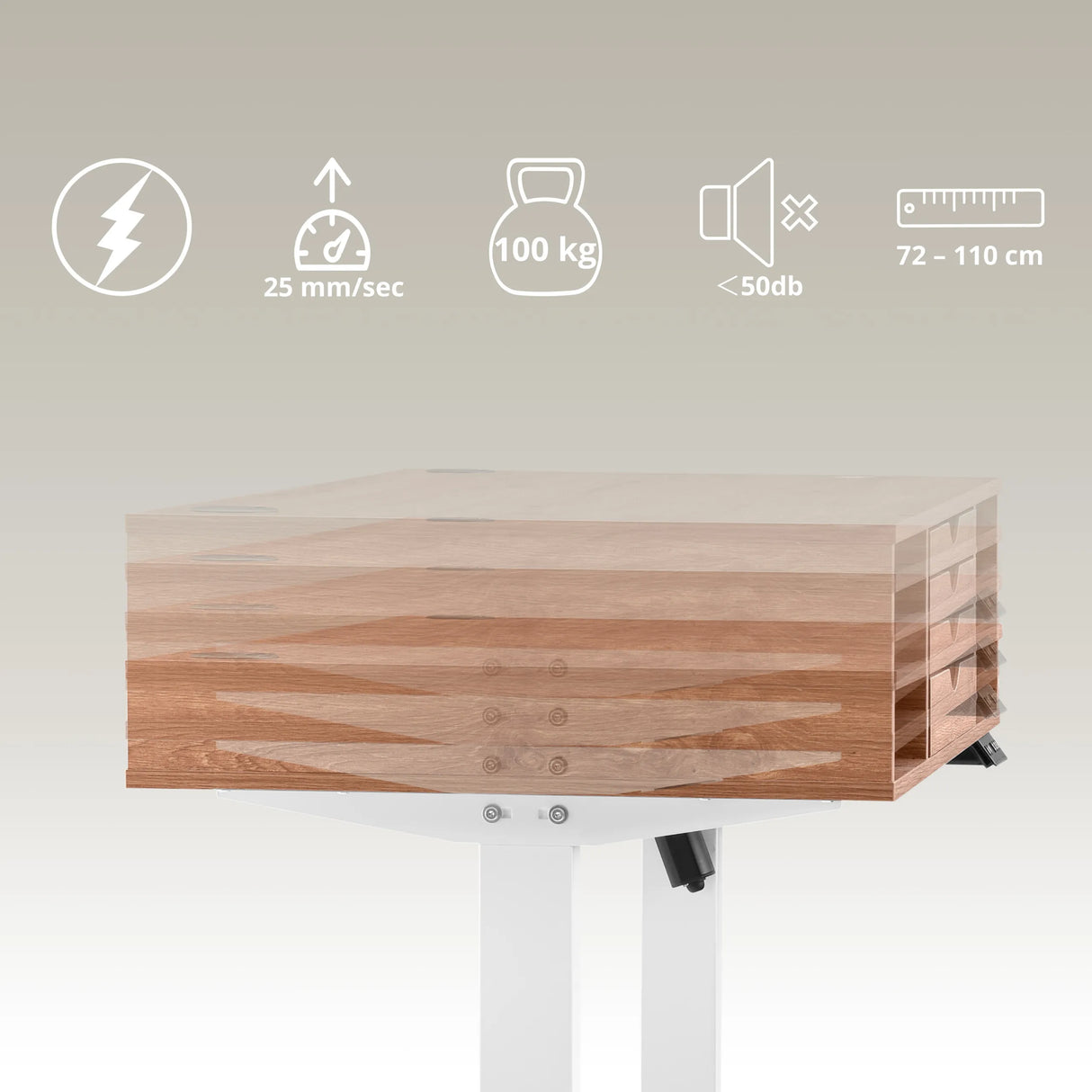 Holzplatte des elektrisch höhenverstellbaren Schreibtisches Worktime Style mit technischen Daten von hjh OFFICE