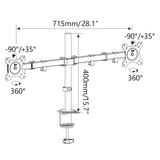 Technische Zeichnung der Monitorhalterung Ergomount M2 mit einer Breite von 715 mm von hjh OFFICE