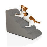 Graue Haustiertreppe PAWY STEP 5 mit einem kleinen Hund von hjh LIVING