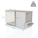 Maßzeichnung der Hundebox PAWHOME XL in Weiß und Eiche mit 102 x 65,5 cm von hjh LIVING