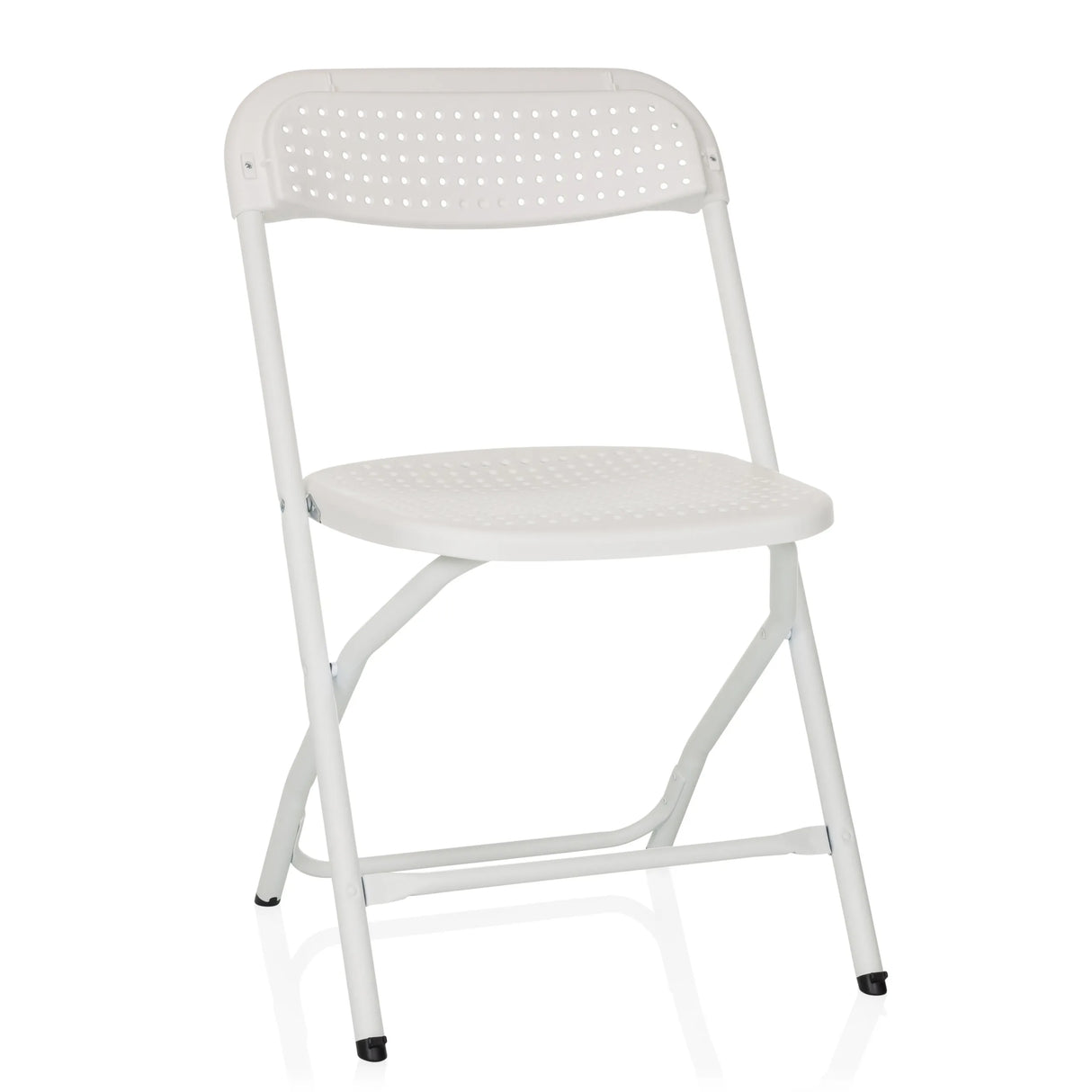 Weißer Outdoor-Stuhl TUDELA XXL PRO W mit perforierter Sitz- und Rückenfläche von hjh OFFICE – 360-Grad-Ansicht (Frontansicht 15°)