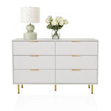 Weißes Sideboard HJELLE mit sechs Schubladen, Riffellook und goldenen Füßen von hjh LIVING