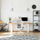 Grauer Profi-Bürostuhl MIKEO G mit Netzrückenlehne und weißen Armlehnen von hjh OFFICE