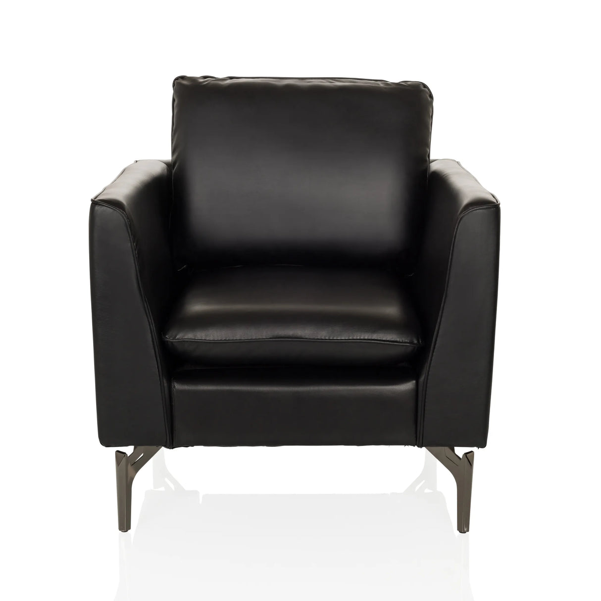 Schwarzer Loungesessel BAVERO mit Kunstlederbezug und Metallfüßen von hjh OFFICE – 360-Grad-Ansicht (Frontansicht 0°)