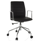 Schwarzer Luxus-Chefsessel VEMONA 30 mit Quersteppung, Armlehnen und Fußkreuz mit fünf Rollen von hjh OFFICE – 360-Grad-Ansicht (Frontansicht 15°)
