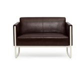 Braunes Loungesofa ARUBA als Zweisitzer mit silbernem Metallgestell von hjh OFFICE – 360-Grad-Ansicht (Frontansicht 0°)