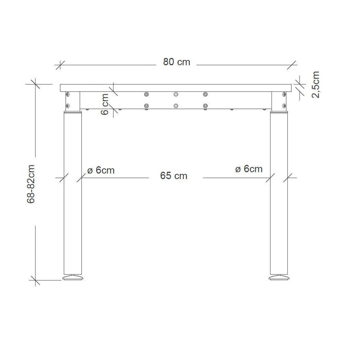 Maßzeichnung des Schreibtischs YAMA 19 S der Serie YAMA mit einer Breite von 80 cm von hjh OFFICE PRO