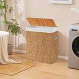 Brauner Wäschekorb FALSTER XL R mit Bambusdeckel, zwei Fächern und weißem Innenfutter von hjh LIVING