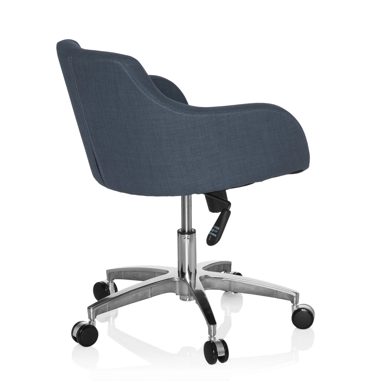 Dunkelgrauer Homeoffice-Bürostuhl SOLAO 100 mit Polsterschale und Fußkreuz mit fünf Rollen von hjh OFFICE – 360-Grad-Ansicht (schräge Rückenansicht 120°)